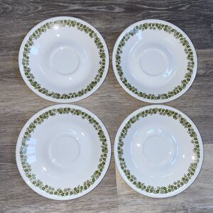 Corning Ware Crazy Daisy Set Of 4 Saucer Plates Green White